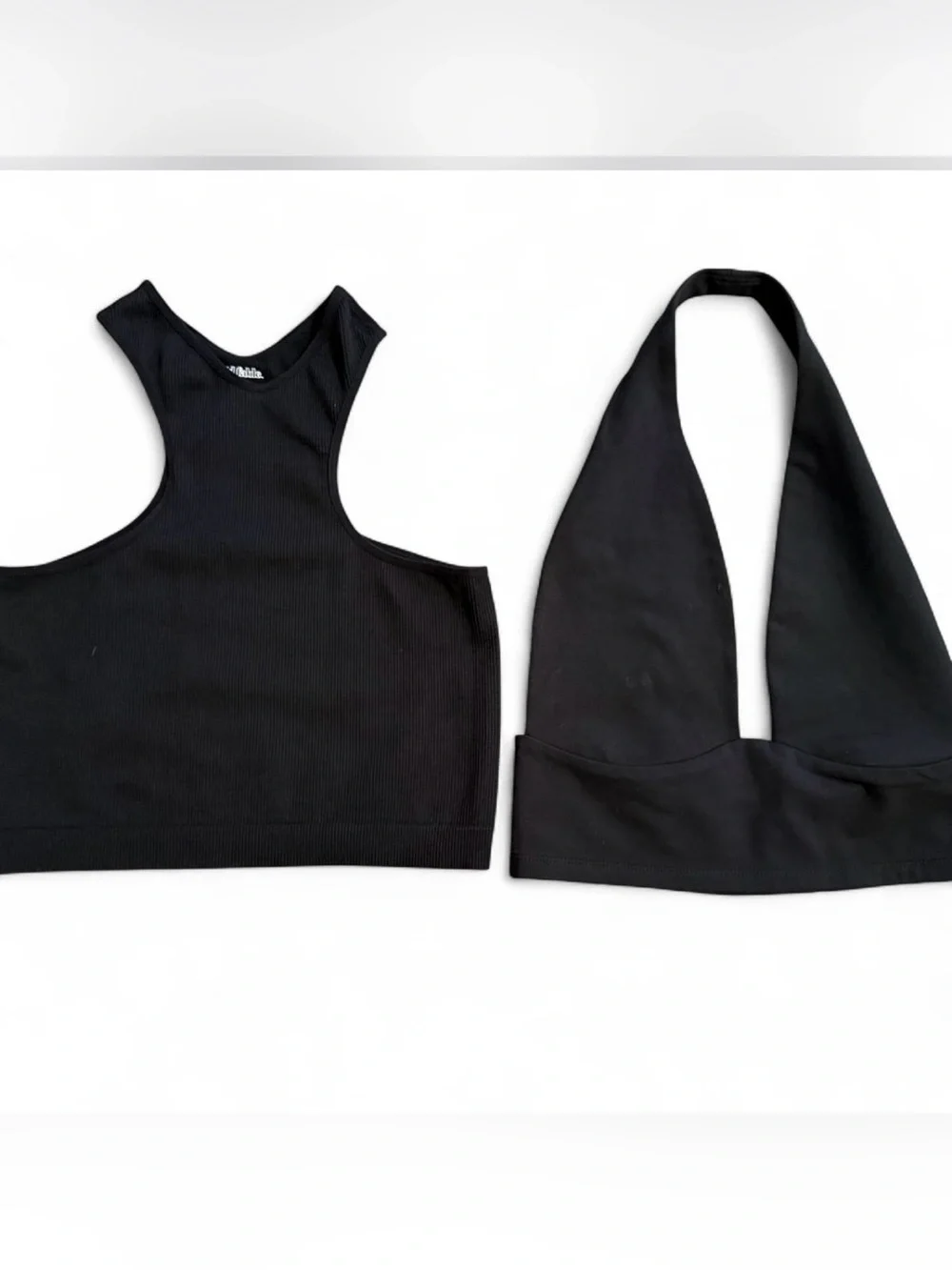 Black Ribbed Racerback Crop Top & Halter Bralette. Small - Picture 1 of 3